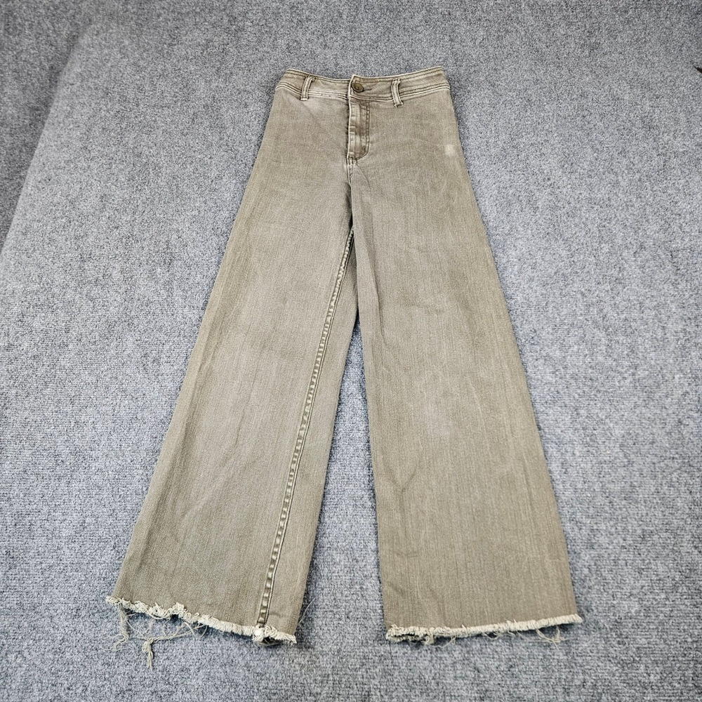 Dee Dee Womens Wide Leg Jeans Olive Green Frayed Hem Stretch Denim MMP623 Size S